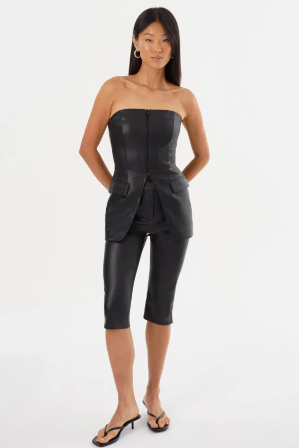 LAMARQUE Tops | AVANI | Faux Leather Bustier Top Black