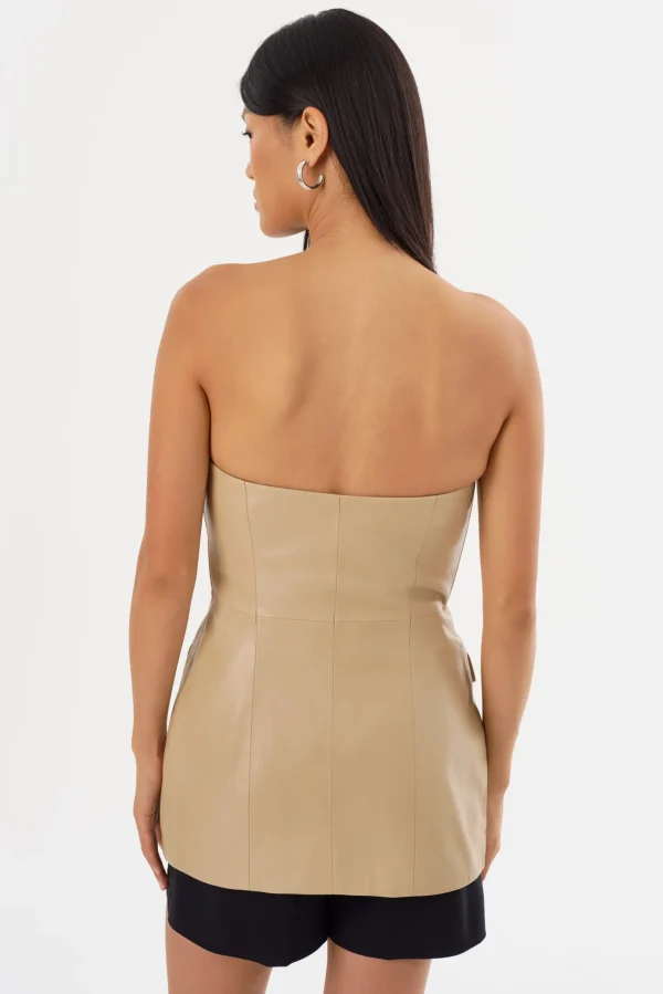 LAMARQUE Tops | AVANI | Faux Leather Bustier Top Wheat