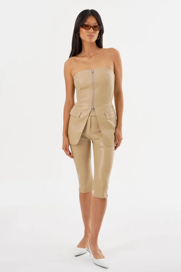 LAMARQUE Tops | AVANI | Faux Leather Bustier Top Wheat