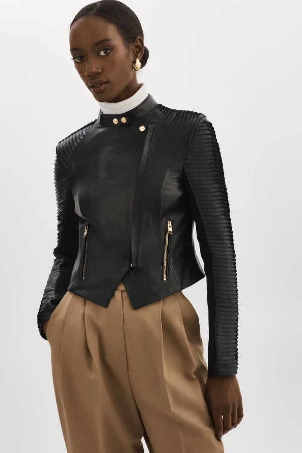 LAMARQUE Leather Jackets | AZRA GOLD | Leather Biker Jacket Black