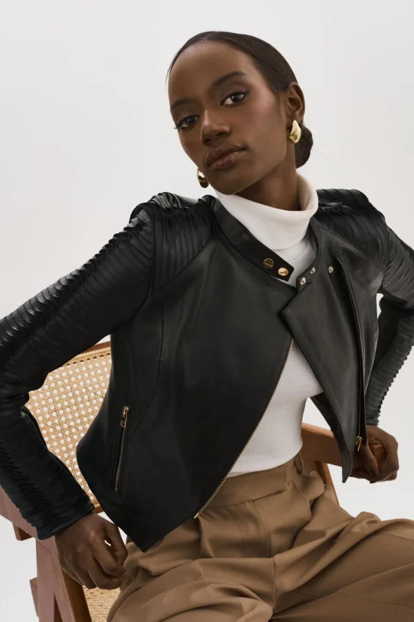 LAMARQUE Leather Jackets | AZRA GOLD | Leather Biker Jacket Black