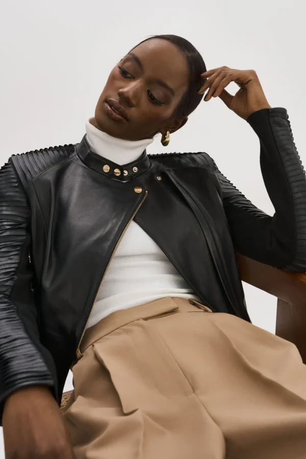 LAMARQUE Leather Jackets | AZRA GOLD | Leather Biker Jacket Black