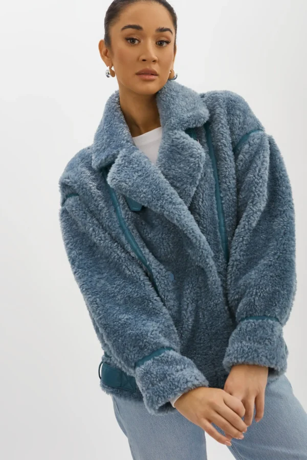 LAMARQUE Coats&Jackets | BADU | Oversized Faux Shearling Jacket Dusty Blue