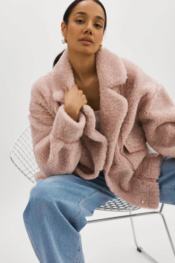 LAMARQUE Coats&Jackets | BADU | Oversized Faux Shearling Jacket Light Pink