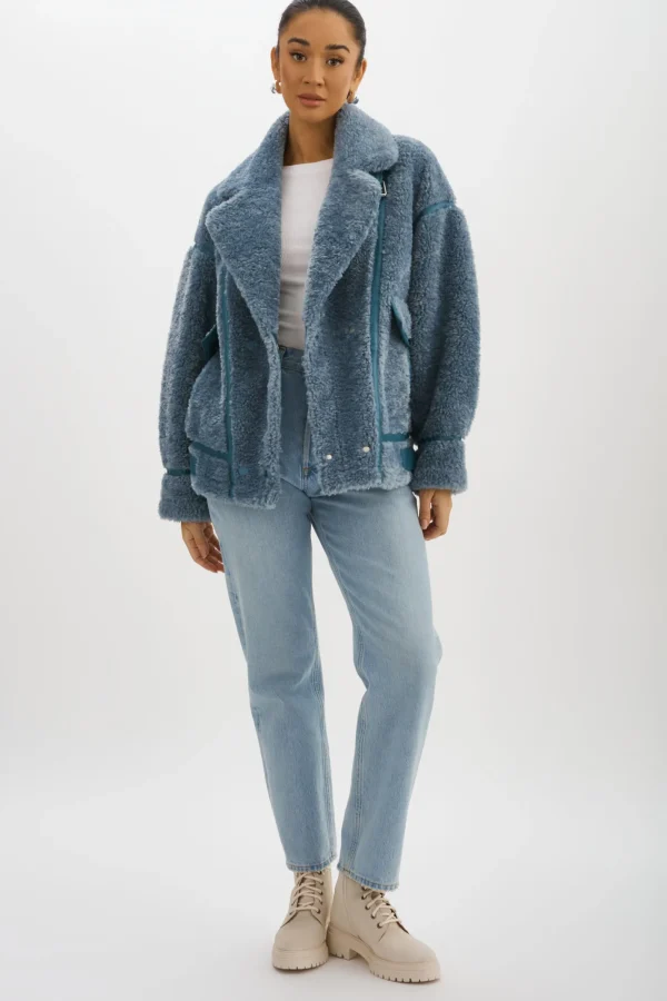 LAMARQUE Coats&Jackets | BADU | Oversized Faux Shearling Jacket Dusty Blue