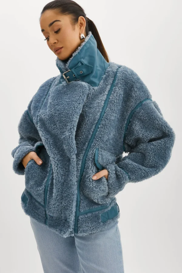 LAMARQUE Coats&Jackets | BADU | Oversized Faux Shearling Jacket Dusty Blue
