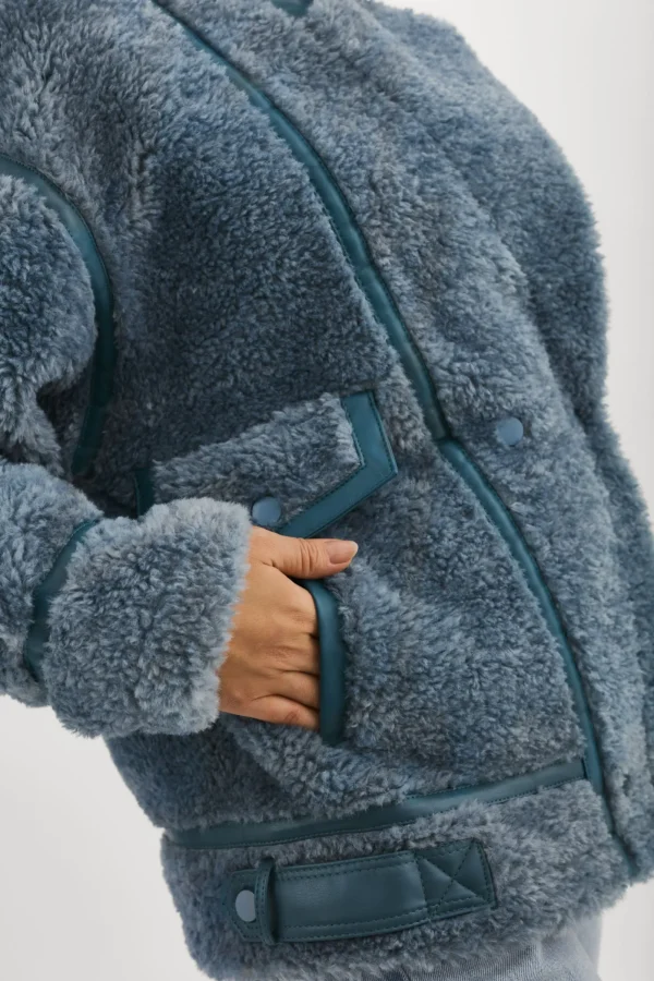 LAMARQUE Coats&Jackets | BADU | Oversized Faux Shearling Jacket Dusty Blue