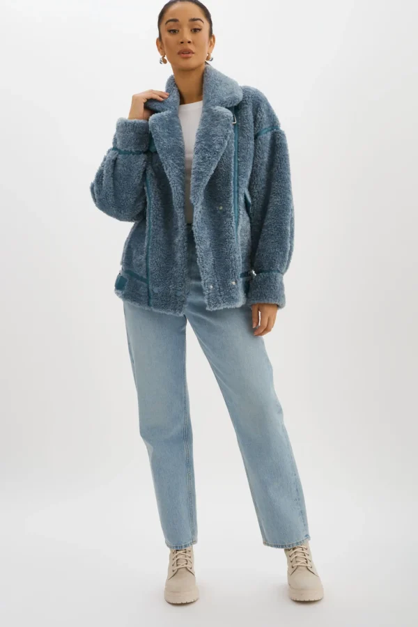 LAMARQUE Coats&Jackets | BADU | Oversized Faux Shearling Jacket Dusty Blue