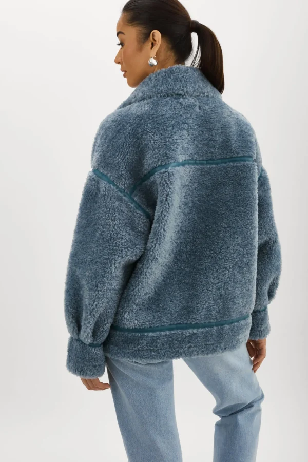 LAMARQUE Coats&Jackets | BADU | Oversized Faux Shearling Jacket Dusty Blue