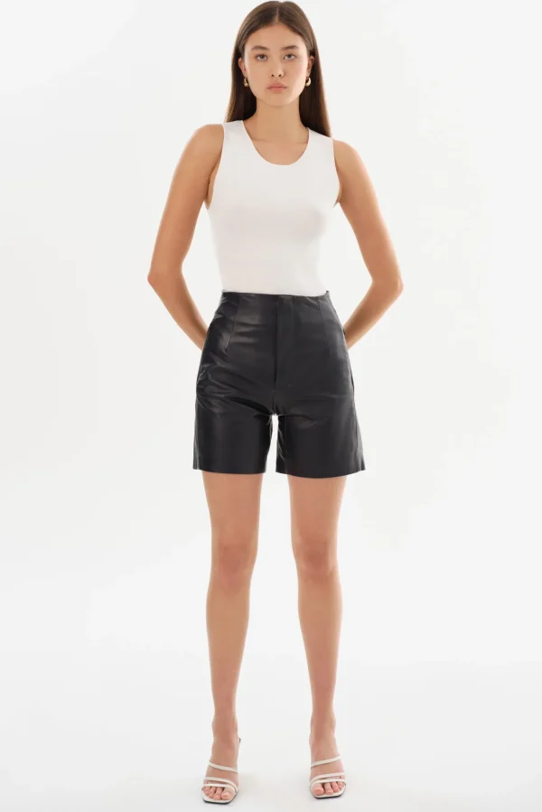 LAMARQUE Pants&Shorts | BERNICE | High-Waisted Leather Shorts Black