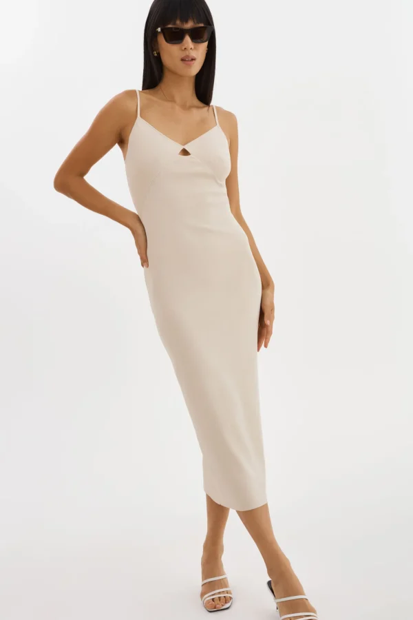 LAMARQUE Dresses | BETTINA | Rib Knit Dress Beige/White