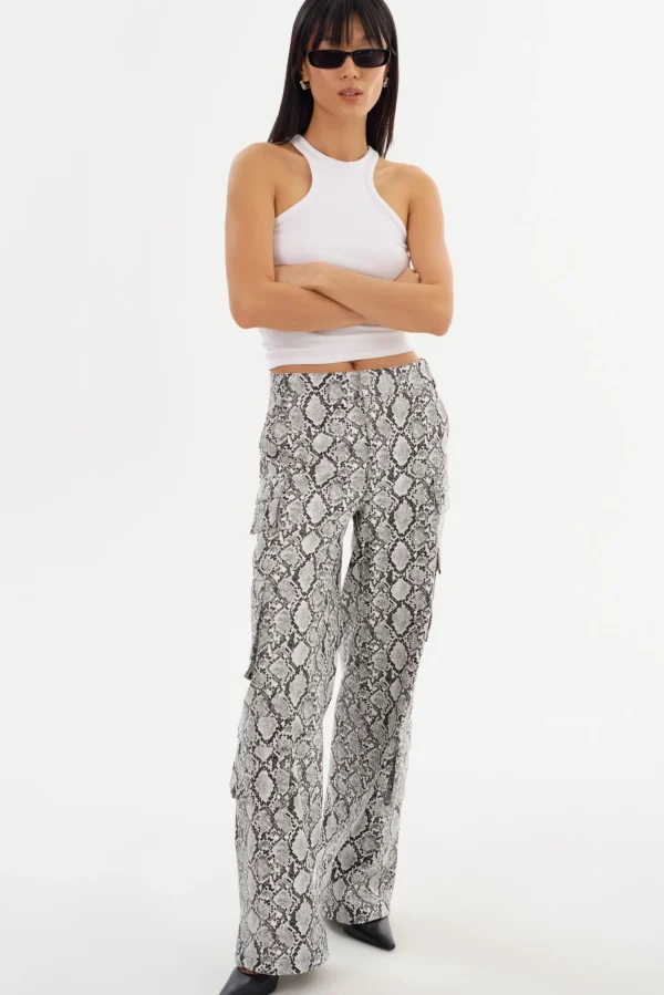 LAMARQUE Pants&Shorts | BOBBI | Faux Leather Cargo Pants Python Print