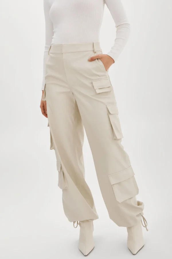 LAMARQUE Pants&Shorts | BOBBI | Faux Leather Cargo Pants Bone