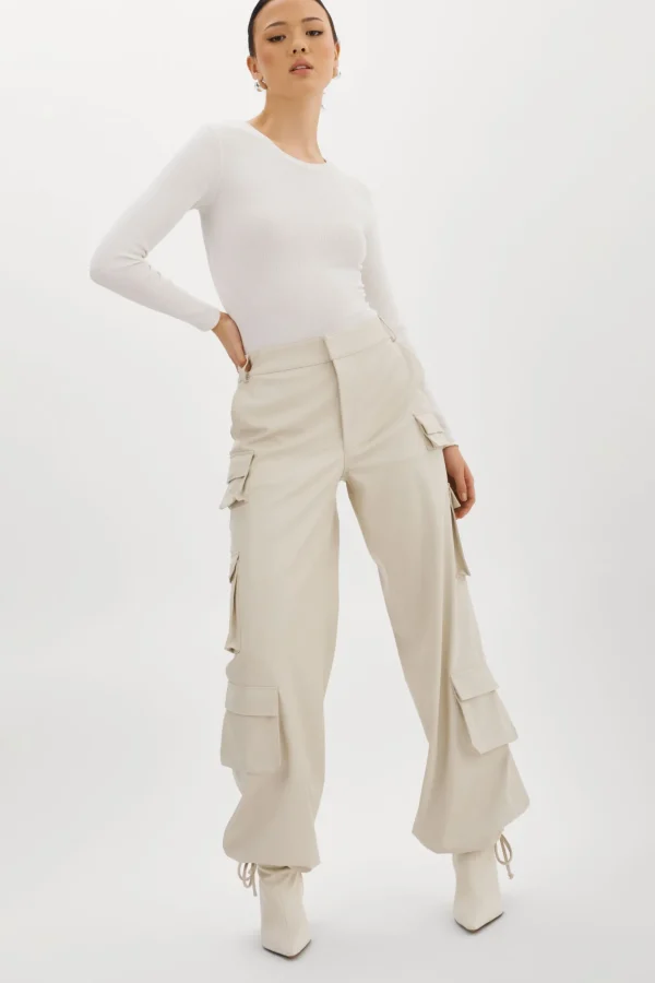 LAMARQUE Pants&Shorts | BOBBI | Faux Leather Cargo Pants Bone