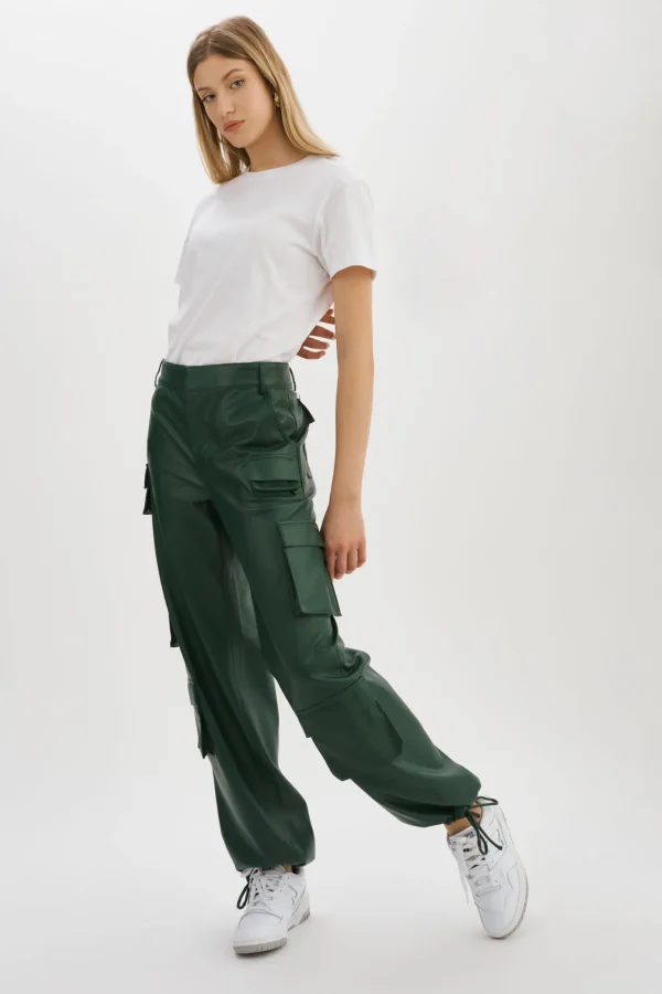LAMARQUE Pants&Shorts | BOBBI | Faux Leather Cargo Pants Alpine Green