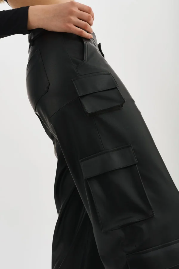 LAMARQUE Pants&Shorts | BOBBI | Faux Leather Cargo Pants Black