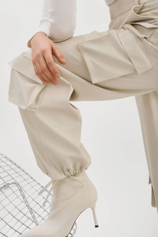 LAMARQUE Pants&Shorts | BOBBI | Faux Leather Cargo Pants Bone