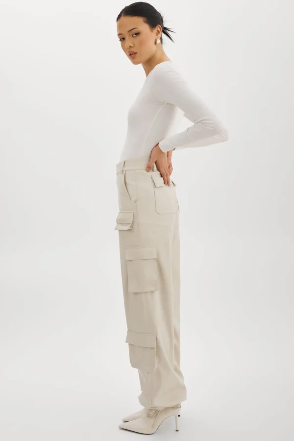 LAMARQUE Pants&Shorts | BOBBI | Faux Leather Cargo Pants Bone