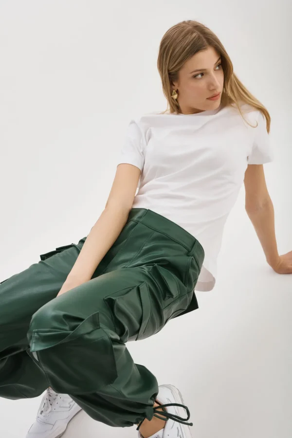 LAMARQUE Pants&Shorts | BOBBI | Faux Leather Cargo Pants Alpine Green