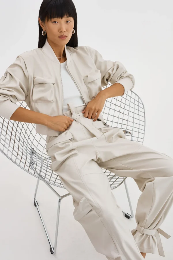LAMARQUE Pants&Shorts | BRAXTON | Faux Leather Cargo Pants Bone