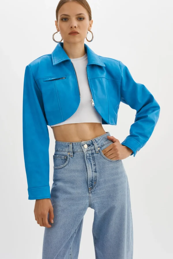 LAMARQUE Leather Jackets | BRIELLE | Cropped Leather Jacket Faded Jean