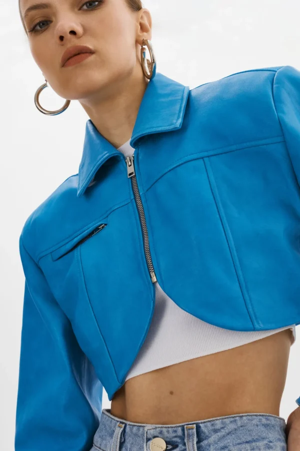 LAMARQUE Leather Jackets | BRIELLE | Cropped Leather Jacket Faded Jean