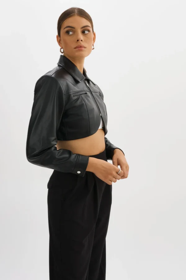 LAMARQUE Leather Jackets | BRIELLE | Cropped Leather Jacket Black