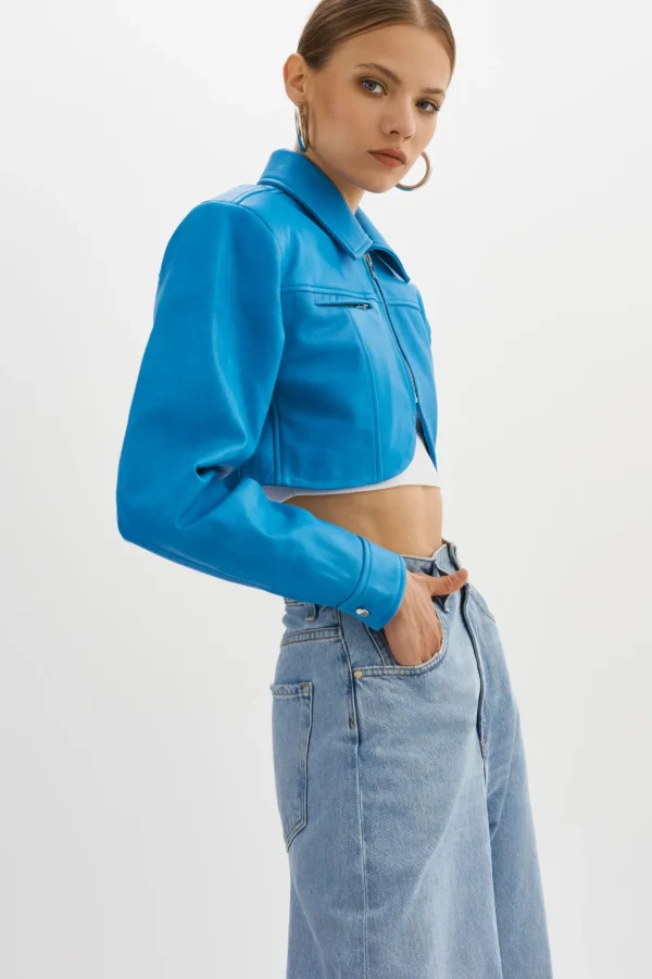 LAMARQUE Leather Jackets | BRIELLE | Cropped Leather Jacket Faded Jean