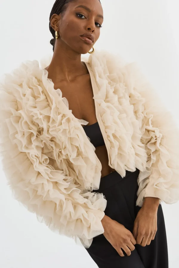LAMARQUE Coats&Jackets | BRITNY | Ruffle Tulle Jacket Light Beige