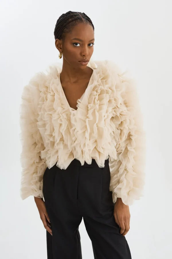 LAMARQUE Coats&Jackets | BRITNY | Ruffle Tulle Jacket Light Beige