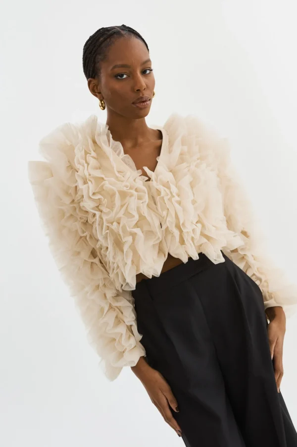 LAMARQUE Coats&Jackets | BRITNY | Ruffle Tulle Jacket Light Beige