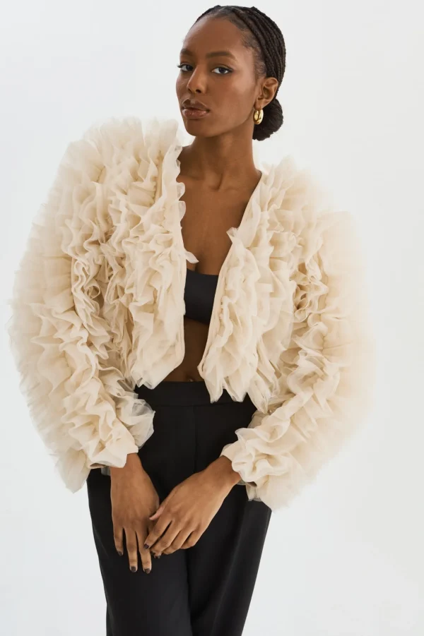 LAMARQUE Coats&Jackets | BRITNY | Ruffle Tulle Jacket Light Beige
