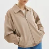 LAMARQUE Leather Jackets | CADEN | Oversized Suede Bomber Jacket Sand
