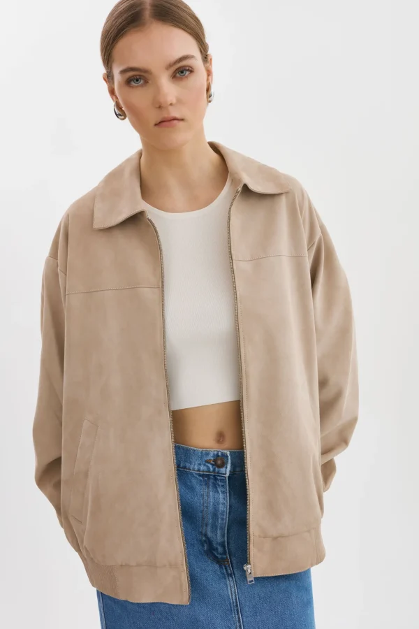 LAMARQUE Leather Jackets | CADEN | Oversized Suede Bomber Jacket Sand