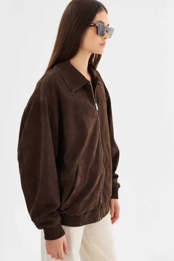 LAMARQUE Coats&Jackets | Leather Jackets | CADEN | Oversized Suede Bomber Jacket Chocolate