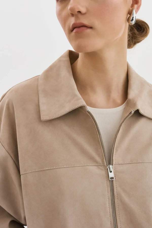 LAMARQUE Leather Jackets | CADEN | Oversized Suede Bomber Jacket Sand