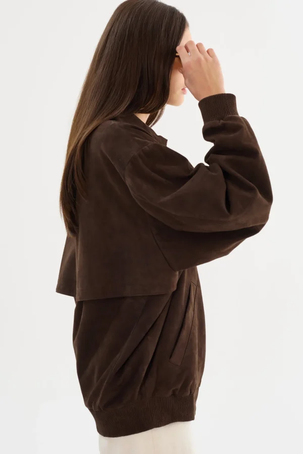 LAMARQUE Coats&Jackets | Leather Jackets | CADEN | Oversized Suede Bomber Jacket Chocolate