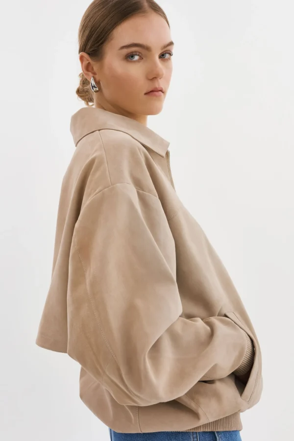 LAMARQUE Leather Jackets | CADEN | Oversized Suede Bomber Jacket Sand
