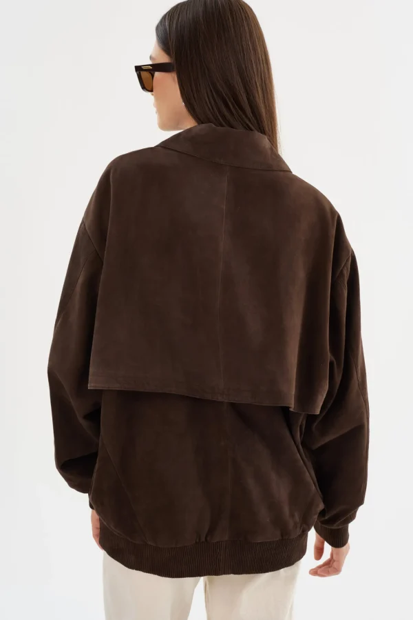 LAMARQUE Coats&Jackets | Leather Jackets | CADEN | Oversized Suede Bomber Jacket Chocolate