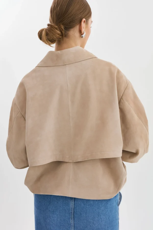 LAMARQUE Leather Jackets | CADEN | Oversized Suede Bomber Jacket Sand