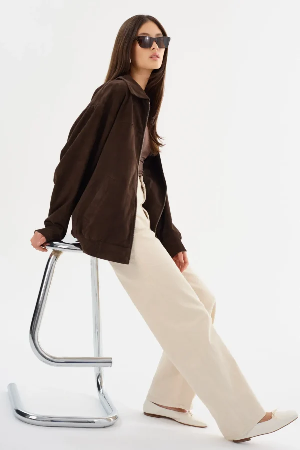 LAMARQUE Coats&Jackets | Leather Jackets | CADEN | Oversized Suede Bomber Jacket Chocolate