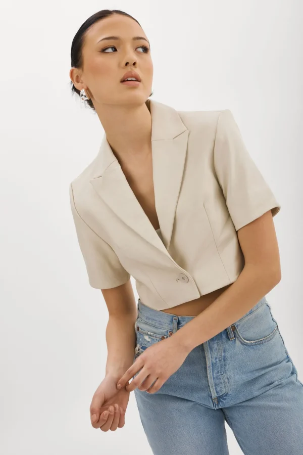 LAMARQUE Leather Jackets | CALATEA | Short Sleeve Blazer BONE