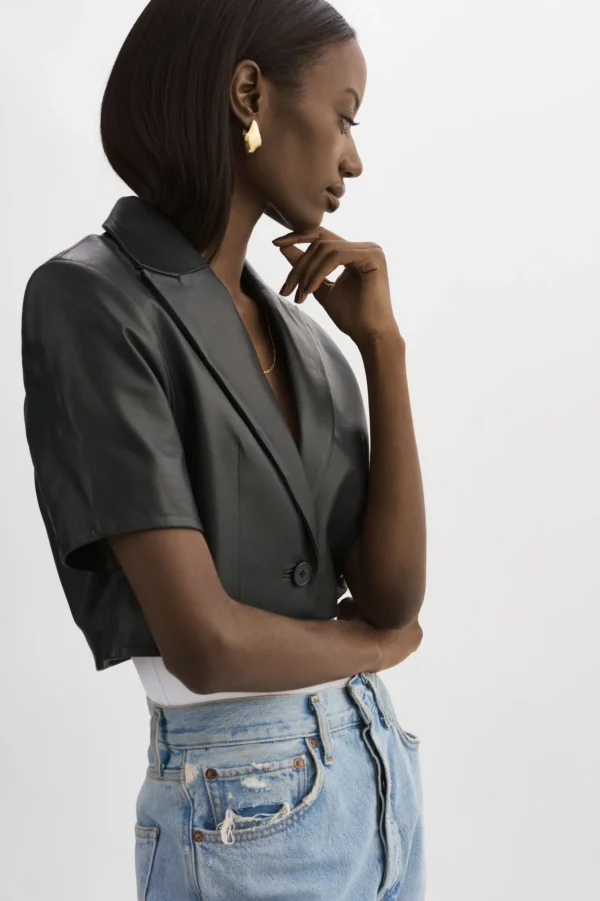 LAMARQUE Leather Jackets | CALATEA | Short Sleeve Blazer Black