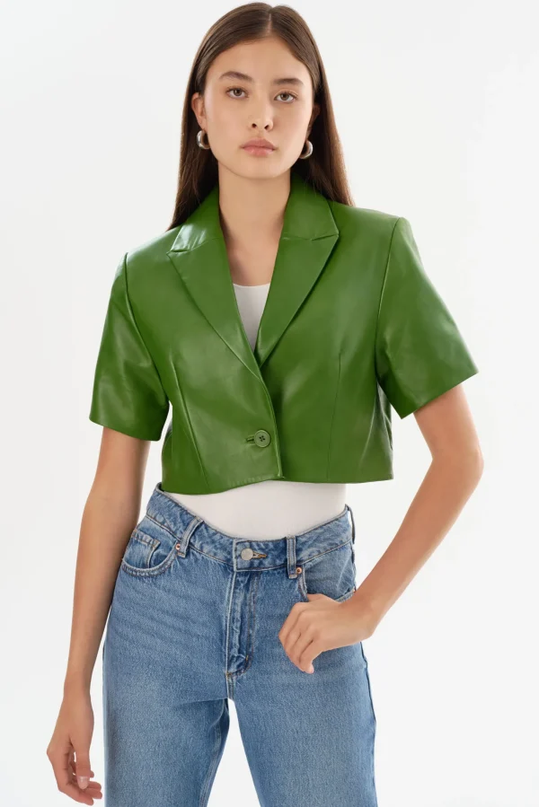 LAMARQUE Leather Jackets | CALATEA | Short Sleeve Blazer Treetop Green