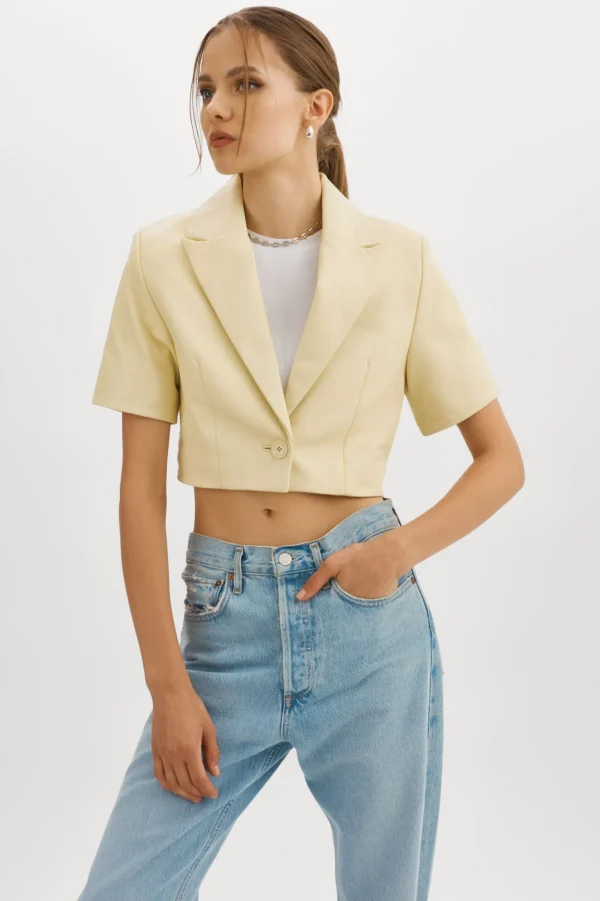 LAMARQUE Leather Jackets | CALATEA | Short Sleeve Blazer Buttermilk