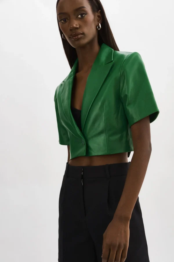 LAMARQUE Leather Jackets | CALATEA | Short Sleeve Blazer VIBRANT GREEN