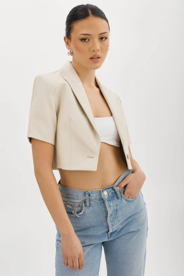 LAMARQUE Leather Jackets | CALATEA | Short Sleeve Blazer BONE