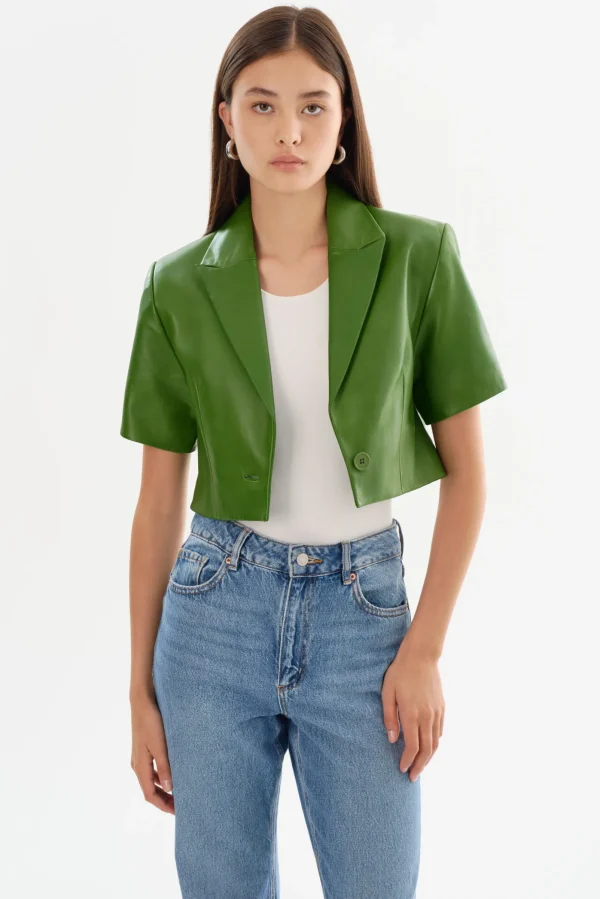 LAMARQUE Leather Jackets | CALATEA | Short Sleeve Blazer Treetop Green