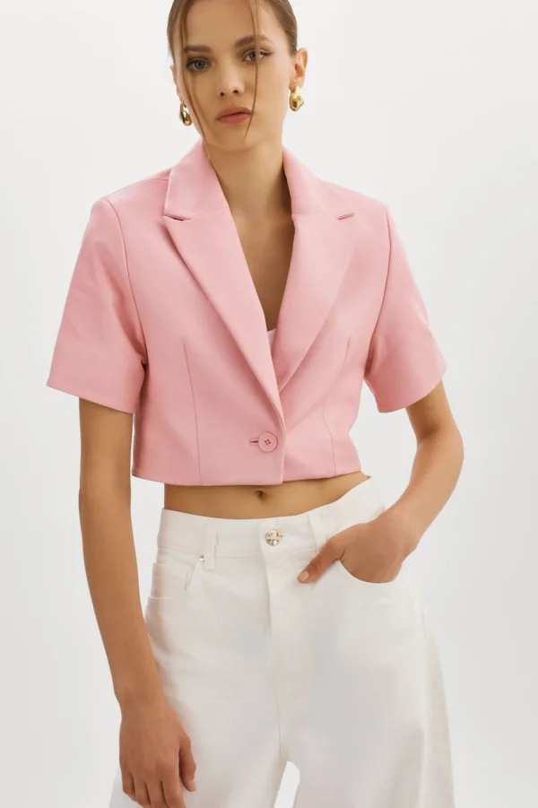 LAMARQUE Leather Jackets | CALATEA | Short Sleeve Blazer Orchid Pink