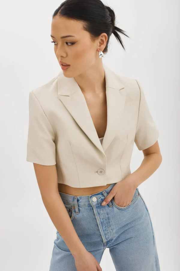 LAMARQUE Leather Jackets | CALATEA | Short Sleeve Blazer BONE